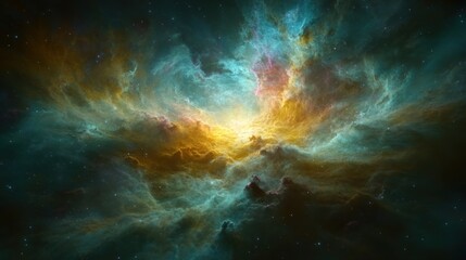 Colorful nebula clouds with bright center in deep space.