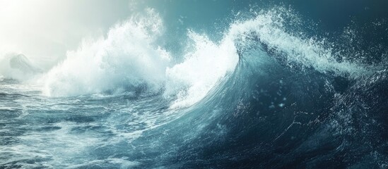 Powerful Ocean Waves During Summer Storm with Empty Space for Text Background on Sea Surface Ideal for Natural Disaster Theme