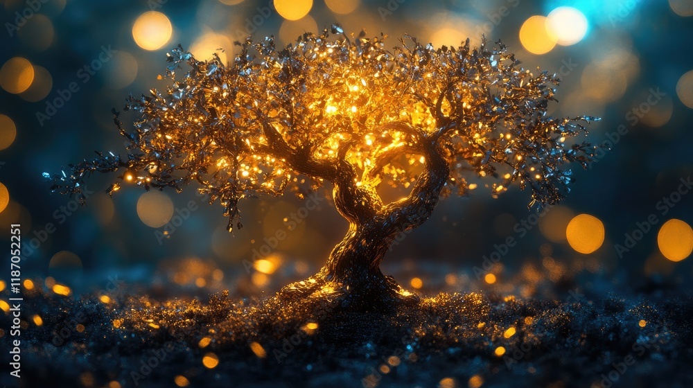 Poster enchanting bokeh lighting around a stylized tree creating a magical and dreamy atmosphere for nature