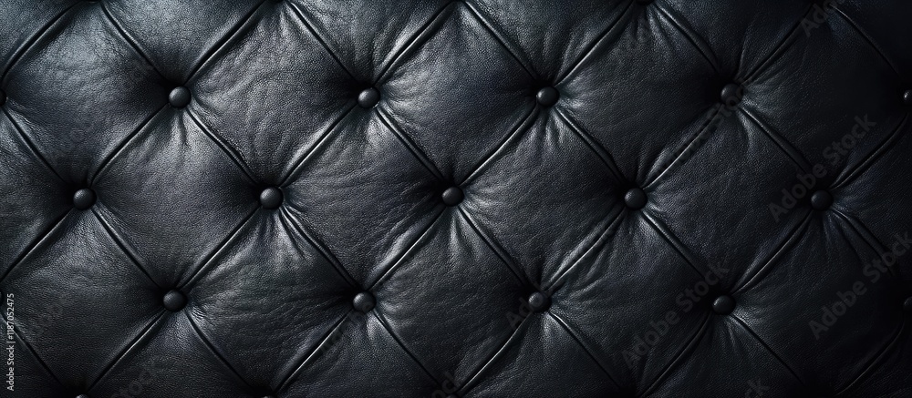 Poster luxury black leather texture with distinct button tufting and ample copyspace for elegant design ele