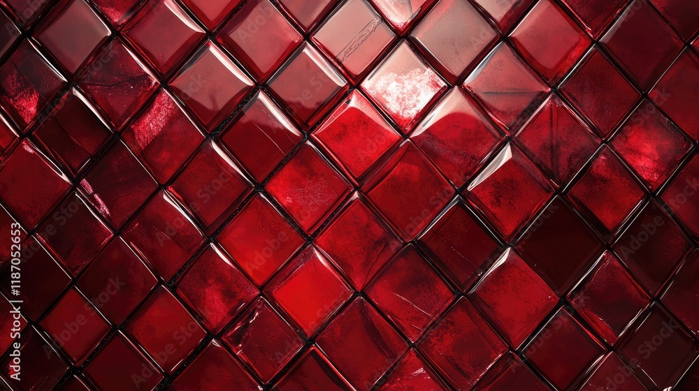 Poster crimson glass mosaic tile background with a reflective and vibrant texture creating an abstract aest