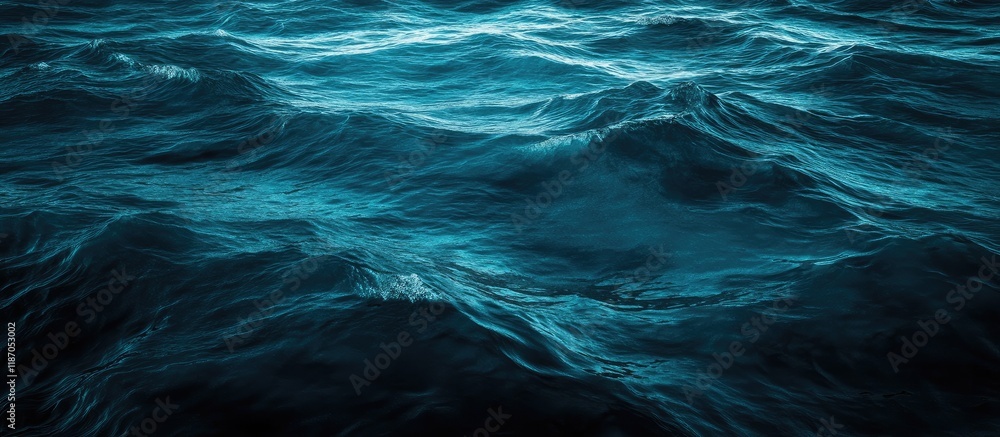 Poster dark ocean water surface with aqua waves and space for text in a tranquil abstract background