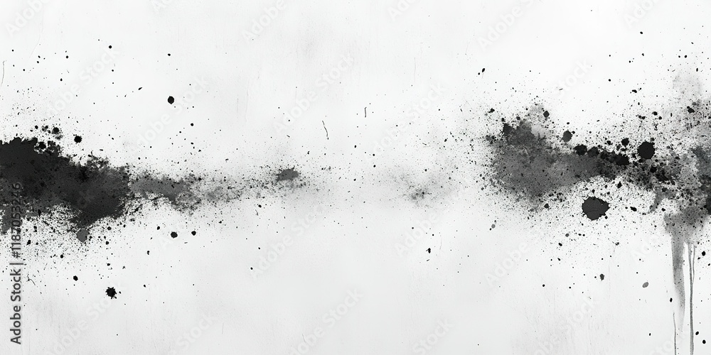 Poster black and white abstract art featuring splatters and stains on a textured background emphasizing con