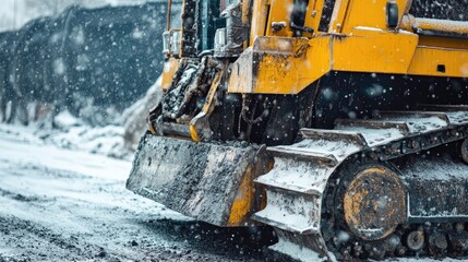 Heavy Duty Snow Removal Equipment with Asphalt Concrete Pavement Crusher in a Snowy Winter Landscape