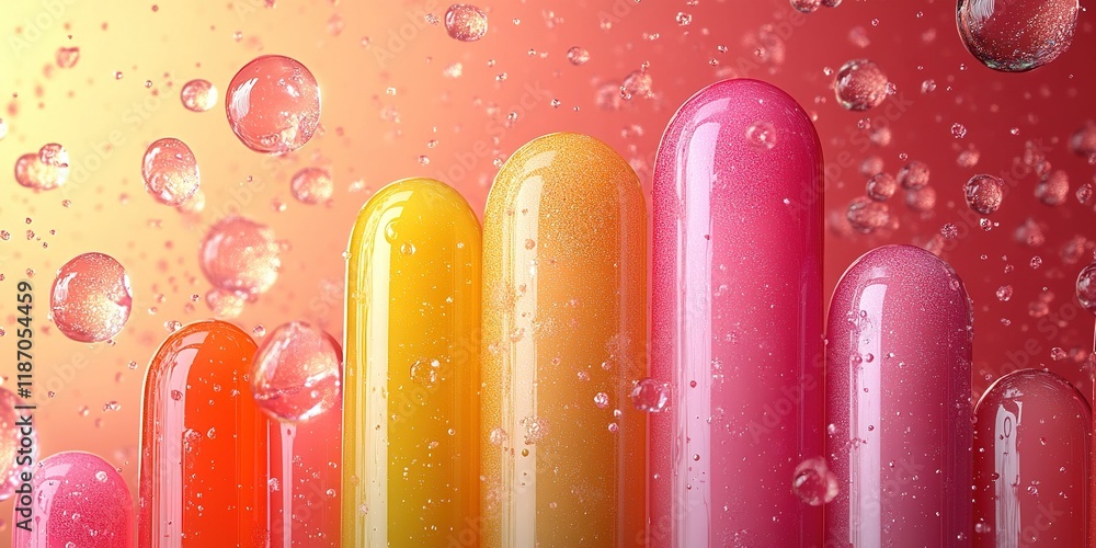 Aufkleber colorful glossy objects emerge from bubbles with a vibrant background in a creative artistic display