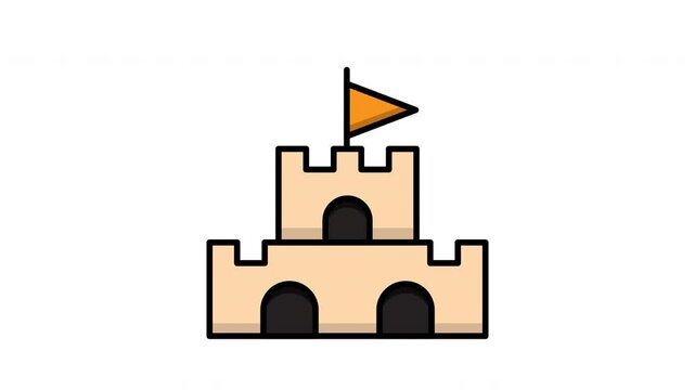 animation 2d minimalist illustration motion graphic Sandcastle with orange flag