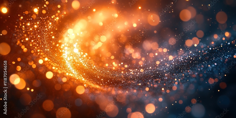 Poster colorful swirl of shimmering particles creating a mesmerizing cosmic effect in a dark background
