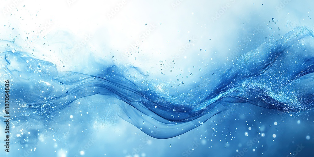 Poster elegant blue wave pattern with sparkling water droplets creating a serene atmosphere in a calm envir