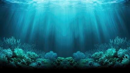 Fototapeta premium Underwater Scene with Vibrant Coral Reef and Sunlight Rays in a Serene Ocean Environment