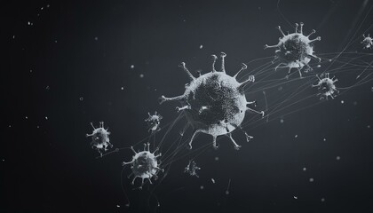 Obraz premium Green virus particles floating in the air and connecting to each other, symbolizing the spread of an infectious disease