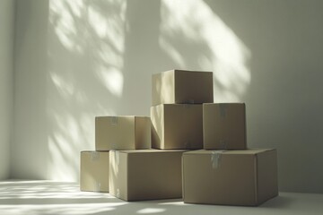 Stacked Boxes on White Floor