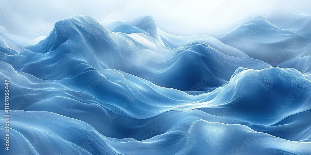 Poster waves of azure fluidity create a tranquil landscape under soft light in a serene ocean setting
