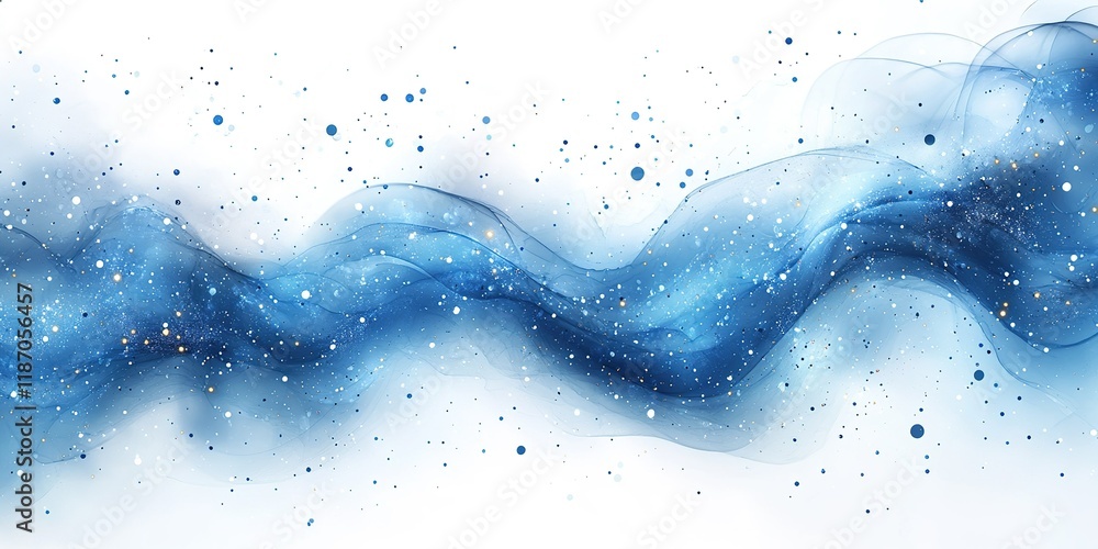 Poster fluid blue abstract design with shimmering particles and waves creating a modern artistic effect