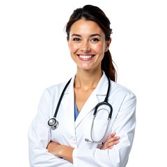 Portrait of Professional Female Doctor with Stethoscope on Transparent White Background