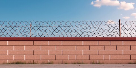 A stark image of a barbed wire-topped wall under a bright blue sky, symbolizing separation, security, and the complexity of human boundaries and societal structures.