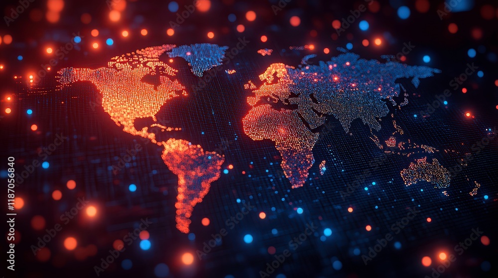 Aufkleber vibrant global network representation with colorful dots on dark background, futuristic digital worl