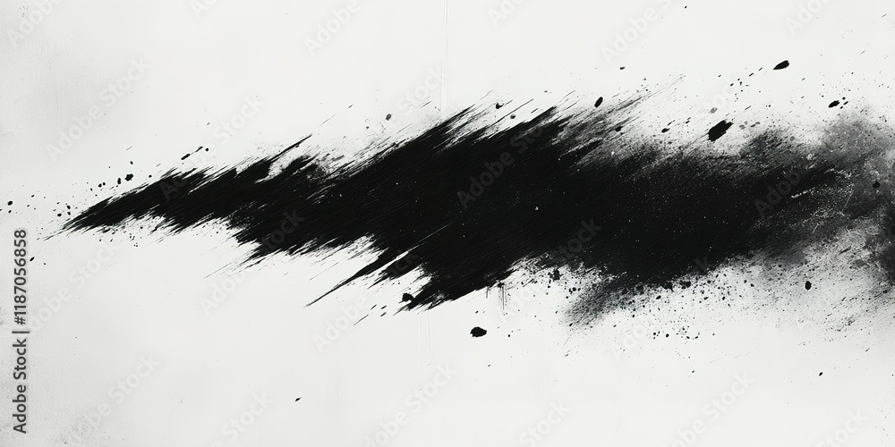 Poster abstract black ink splash on white canvas creating a striking visual contrast and dynamic texture