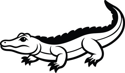 Crocodile line art vector, Crocodile silhouette vector illustration, Crocodile cute vector design