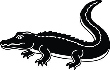 Crocodile line art vector, Crocodile silhouette vector illustration, Crocodile cute vector design