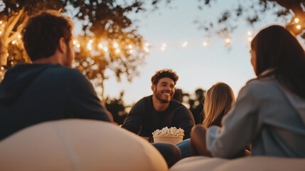 Outdoor Movie Night with Friends and Fairy Lights