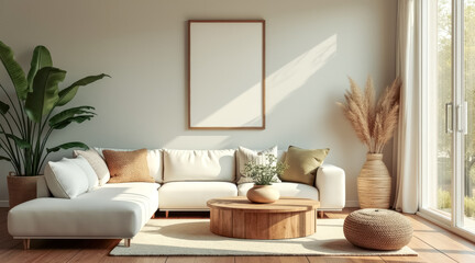 bright living room with white sectional sofa wooden coffee table