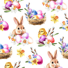 Easter seamless pattern. Watercolor hand painted illustration