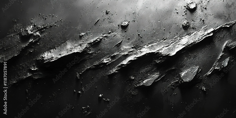 Poster textured abstract surface with layered details and contrasting light around crevices in a dark envir