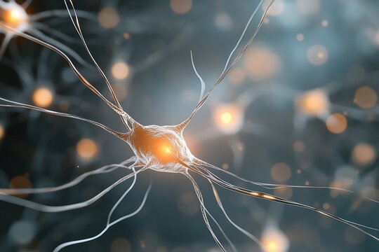 Neurons transmitting signals in a vibrant and dynamic neural network under microscopic view