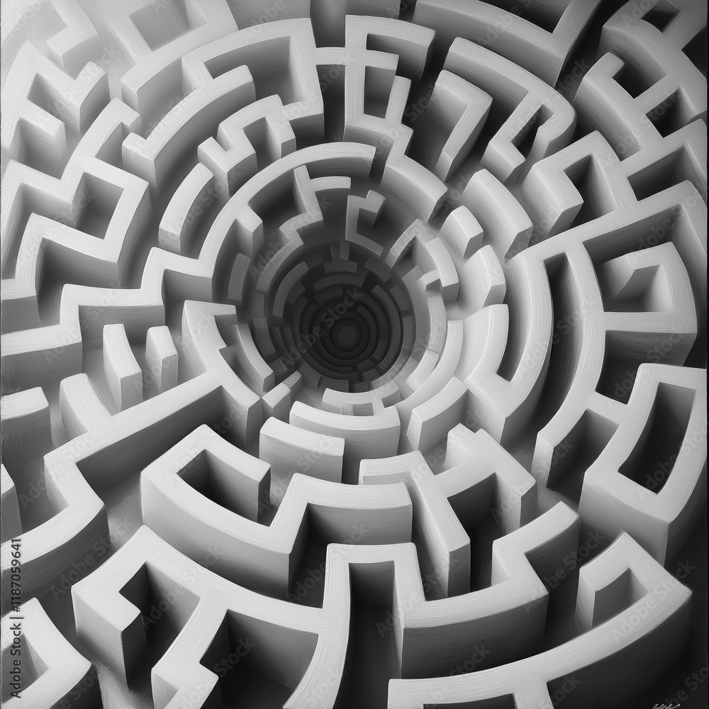 Poster mesmerizing black and white maze design with depth