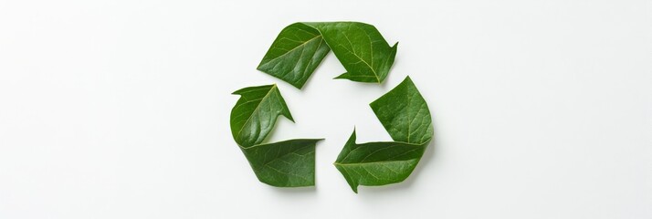 Obraz premium Recycling symbol crafted from vibrant green leaves, highlighting environmental awareness and promoting sustainable practices for fostering a greener, more eco friendly future