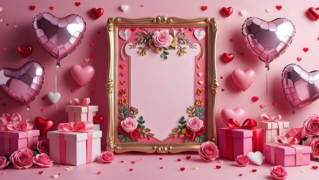 Liebesbotschaft: Valentinstagsrahmen mit Blumendekor
