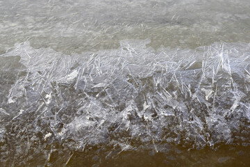 Thin ice on the river. Background.