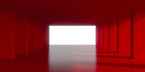 Empty  red space interior with sunlight and shadow, 3d rendering