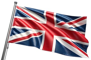Fototapeta premium United Kingdom flag waving on pole isolated on white background