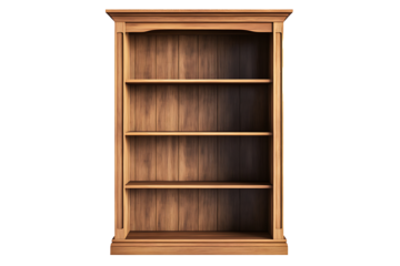 wooden bookshelf isolated on a transparent background 