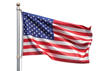 Fototapeta premium Waving American flag on pole isolated on white background