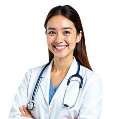 High-Resolution Young Woman Doctor with Medical Stethoscope, Transparent White PNG