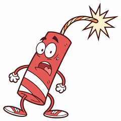 Scared Firecracker Cartoon: Funny and Explosive Character Illustration.