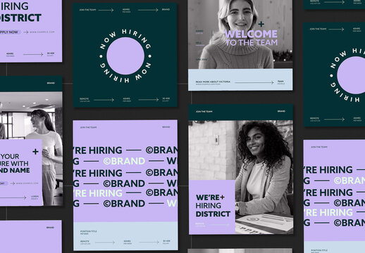 Purple & Green 'We're Hiring' Social Media Set