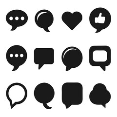 Set of Black Speech Bubble Icons on White Background