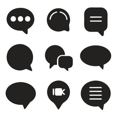 Set of Black Speech Bubble Icons on White Background