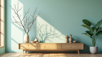minimalist light wood cabinet decor