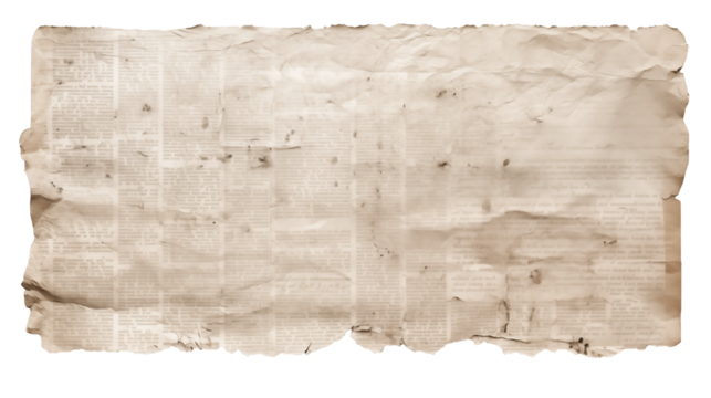 Aged Newspaper Texture Grunge Background for Design isolated on transparent background	
