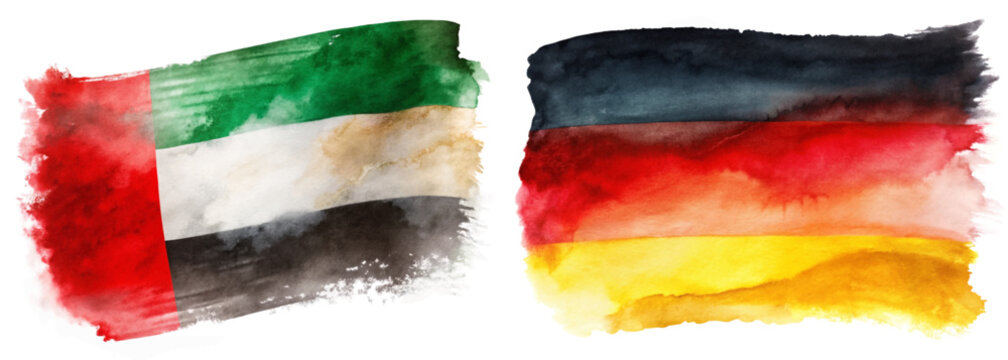 Watercolor flags, Italy and Germany, vibrant colors, artistic style, cultural representation, international relations.