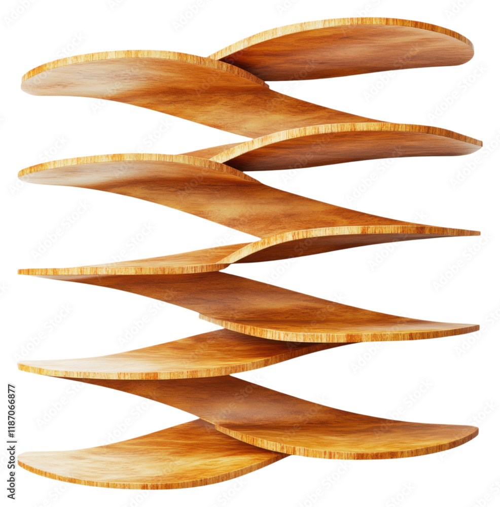 Poster png a modern wooden shelf design featuring a series of elegantly curved and layered shelves, creatin