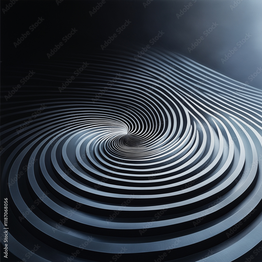 Poster sleek metallic spiral design with smooth curves and depth