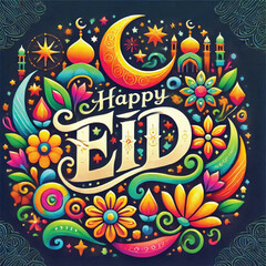 typography vector with "happy eid" theme