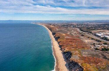 Highway 1 and Big Sur along the Pacific Ocean coast near Monterey, beautiful landscape and aerial view, sunset, sunrise, fog. Concept, travel, vacation, weekend