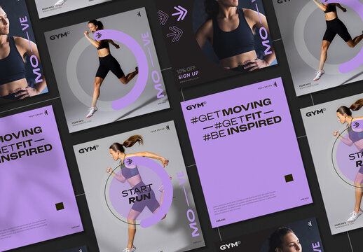 Gym & Fitness Social Media Set with Purple Accents