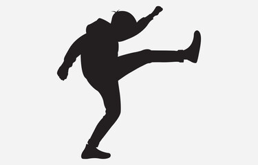 A Young Boy Doing High Kick Silhouette Illustration vector art